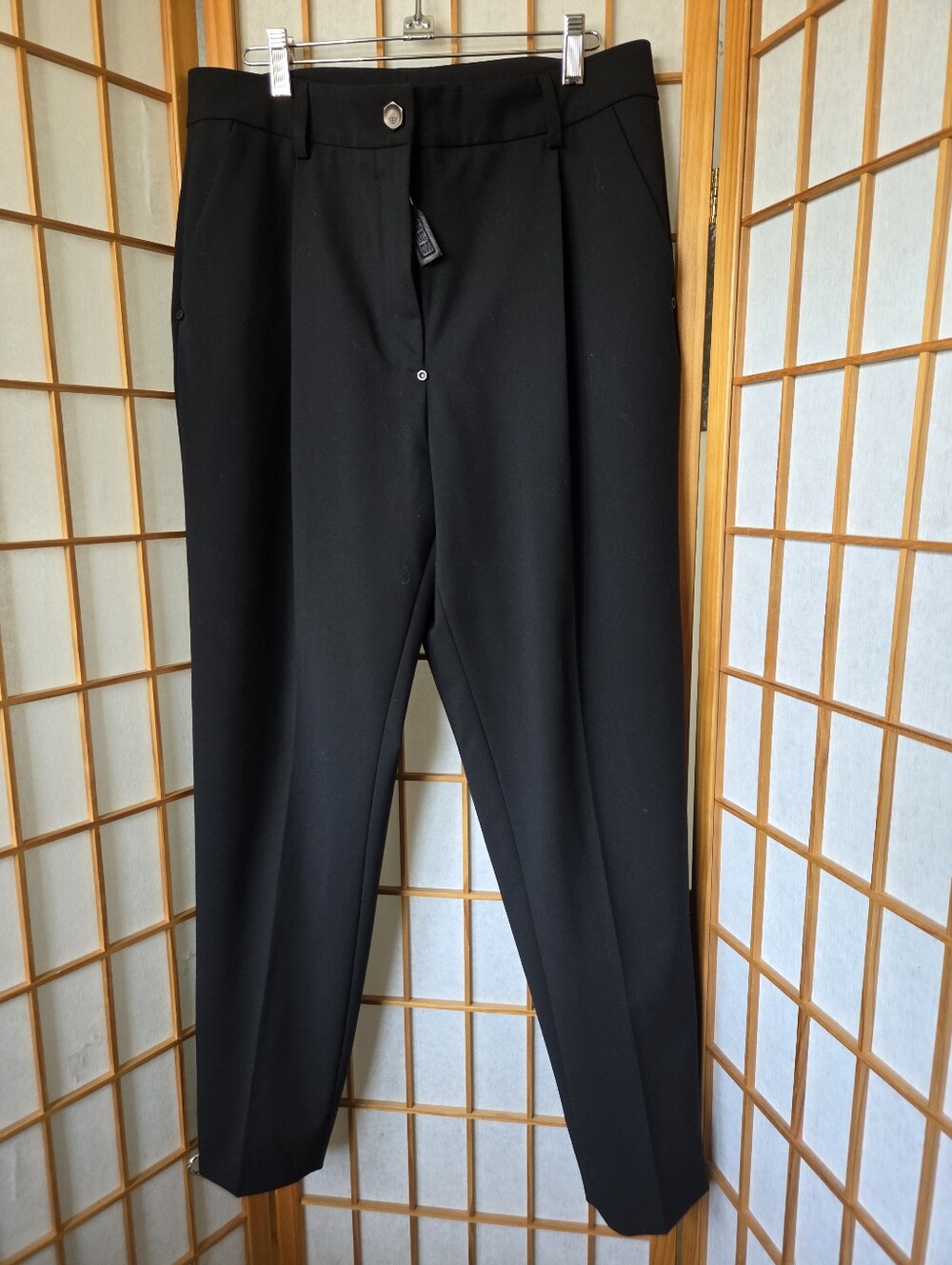 NEW WOMENS UNIQUE 2RU2RA MADE IN LITHUANIA BLACK WOOL MIX STRAIGHT PANTS LARGE